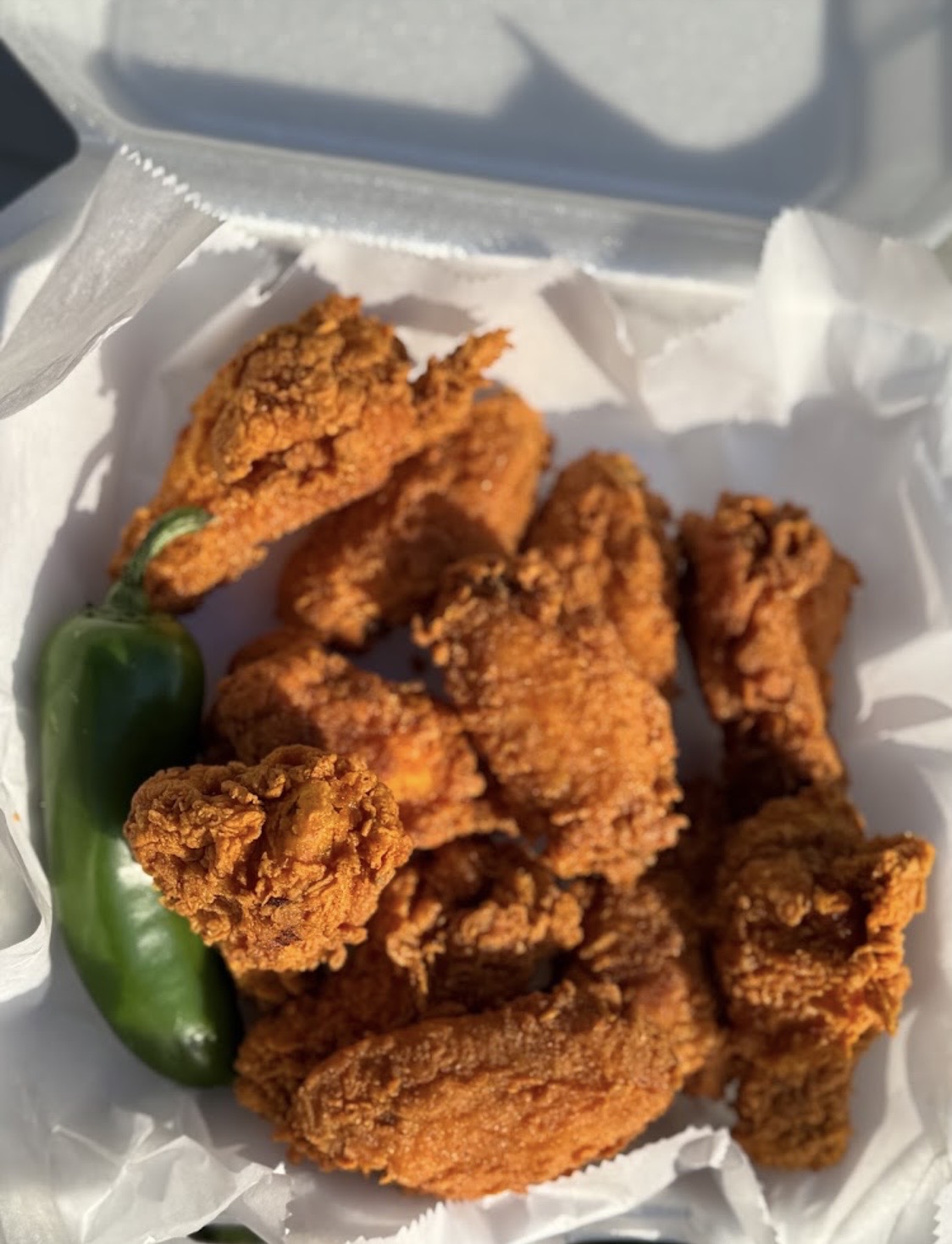 Golden fried wings with jalapeño