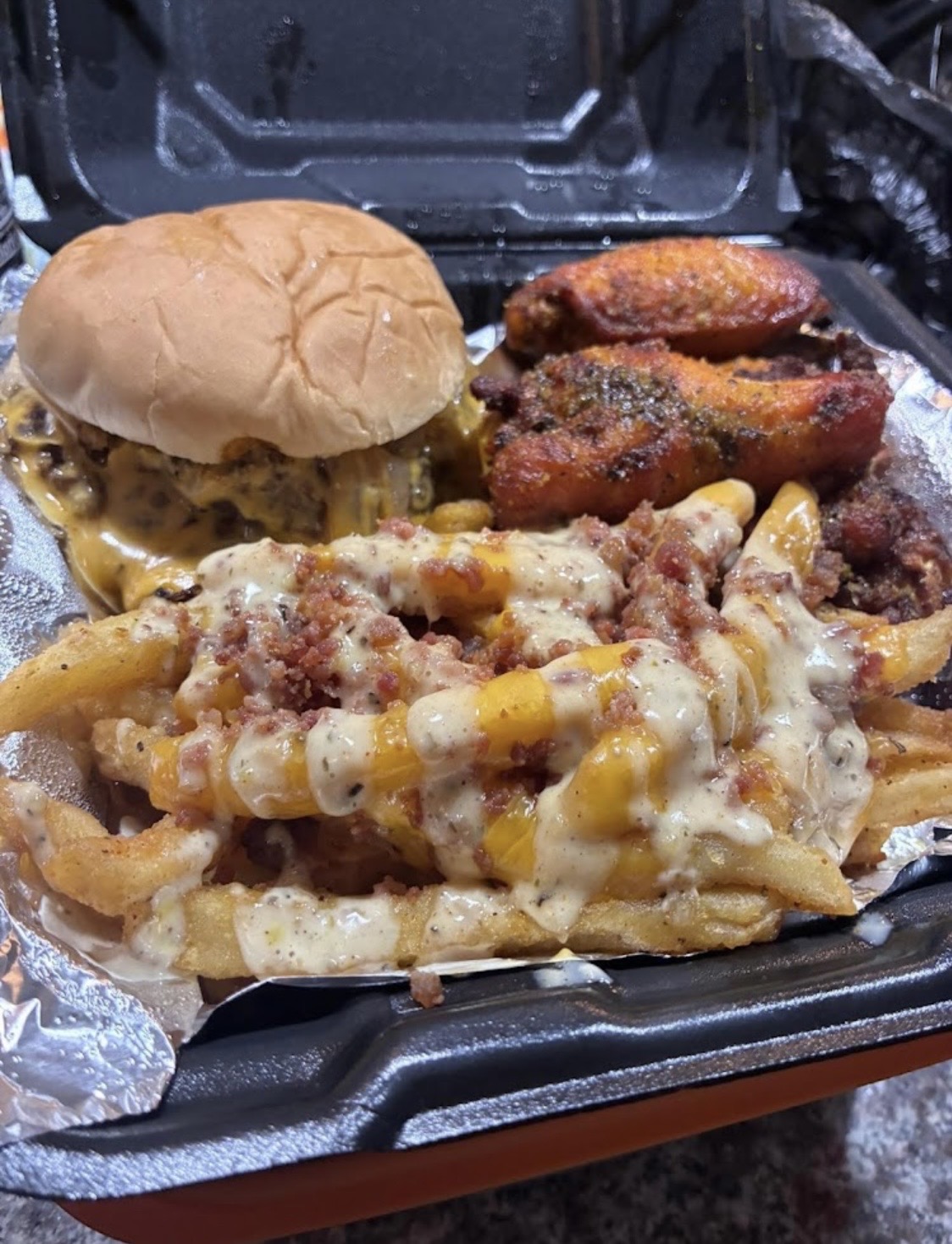 Smash burger, lemon pepper wings & loaded bacon ranch fries